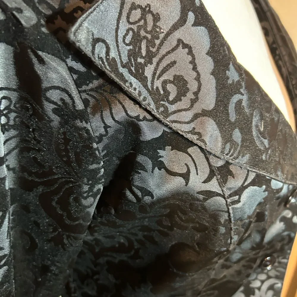 Vintage Wrapper Black Velvet Satin Brocade Floral Patterned Jacket